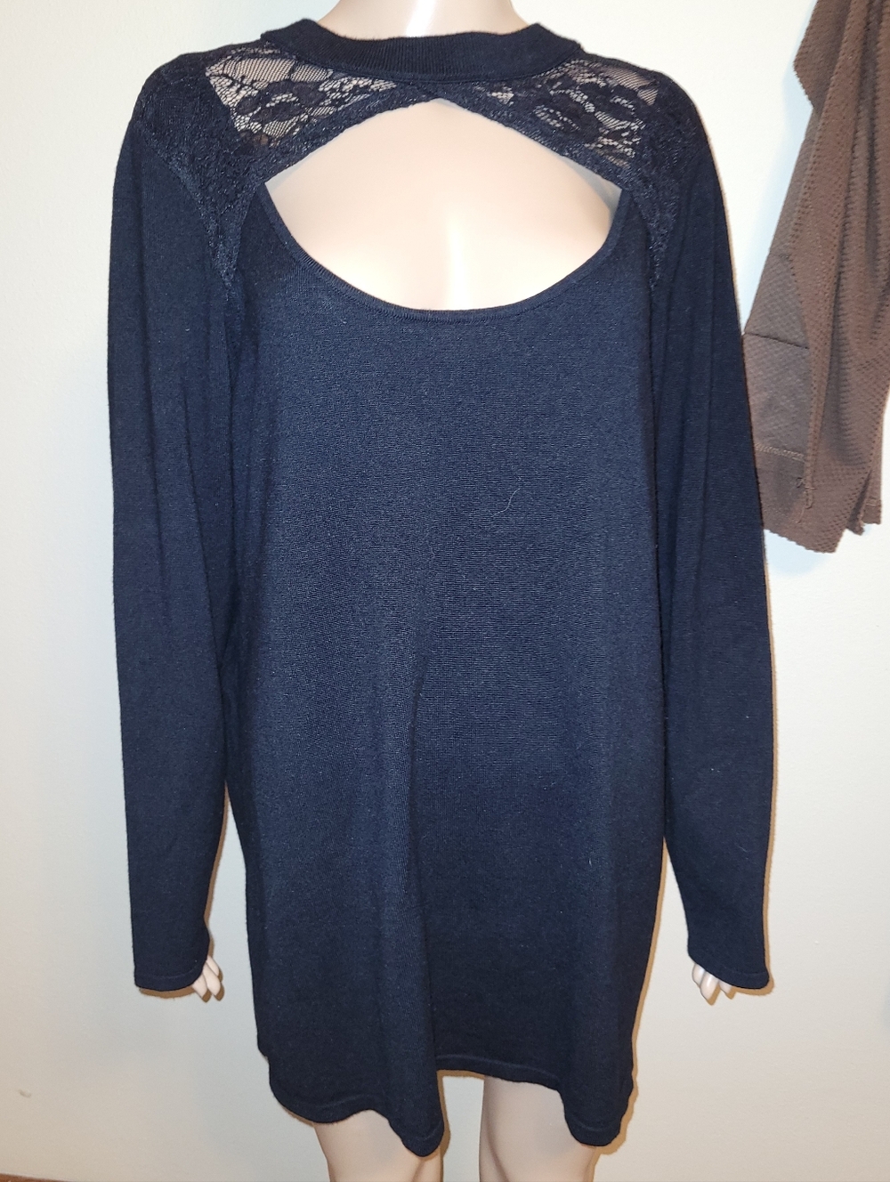 NWOT-Torrid Brand, Black Laced Neck Peekaboo Sweater. Size 3